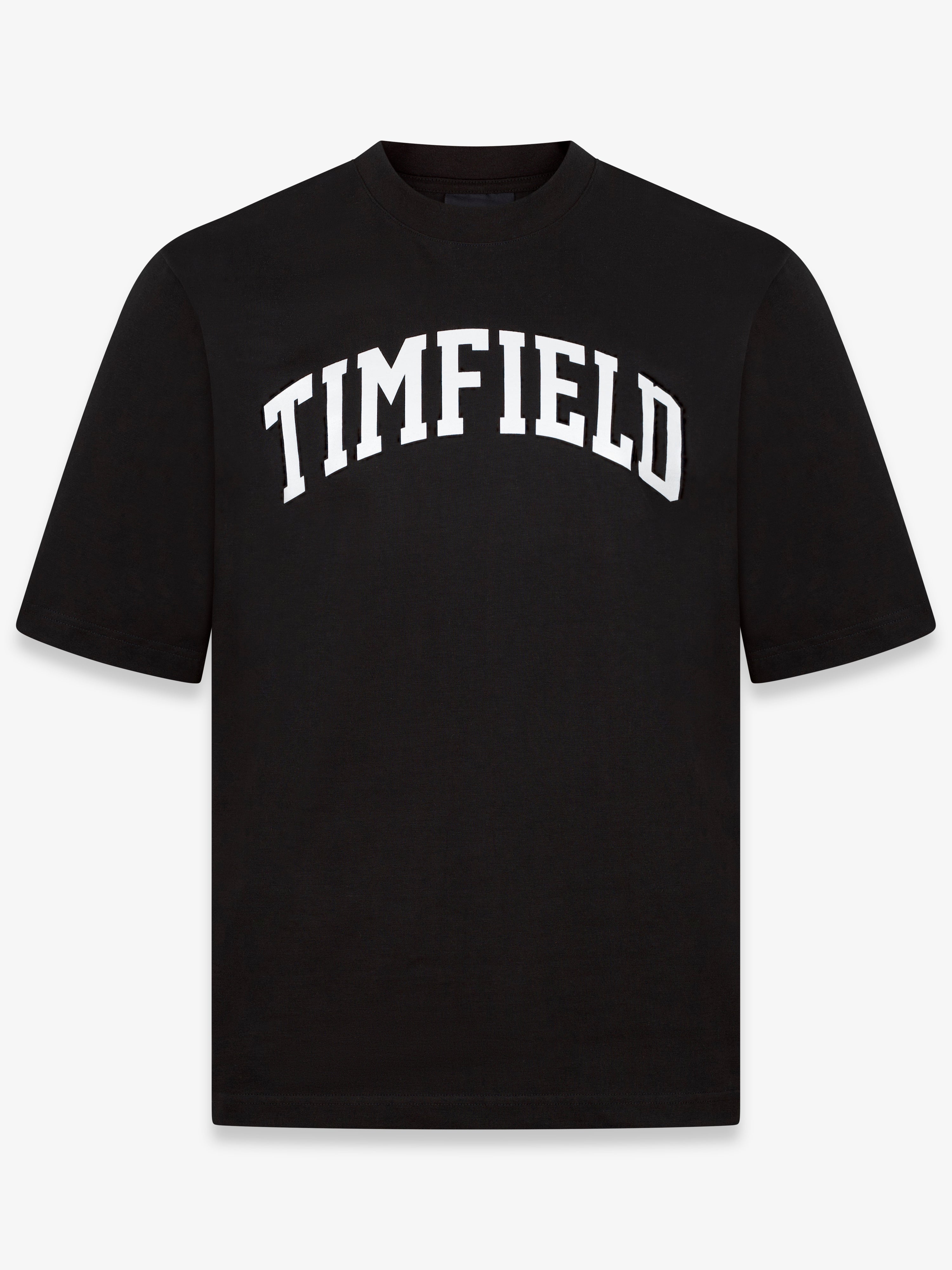 COLLEGE TIM FIELD CROPPED OVERSIZED T-SHIRT IN BLACK